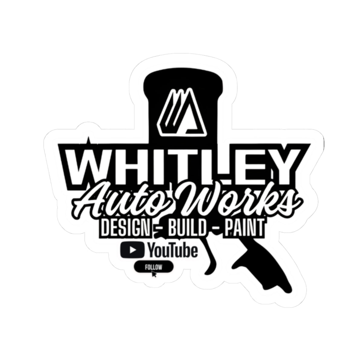 Whitley Auto Works PAINT GUN LOGO Sticker — Design • Build • Paint YouTube Logo