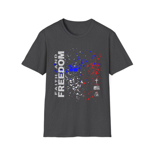 Faith and Freedom Splash T-Shirt — Patriotic Red & Blue Paint Splatter Tee