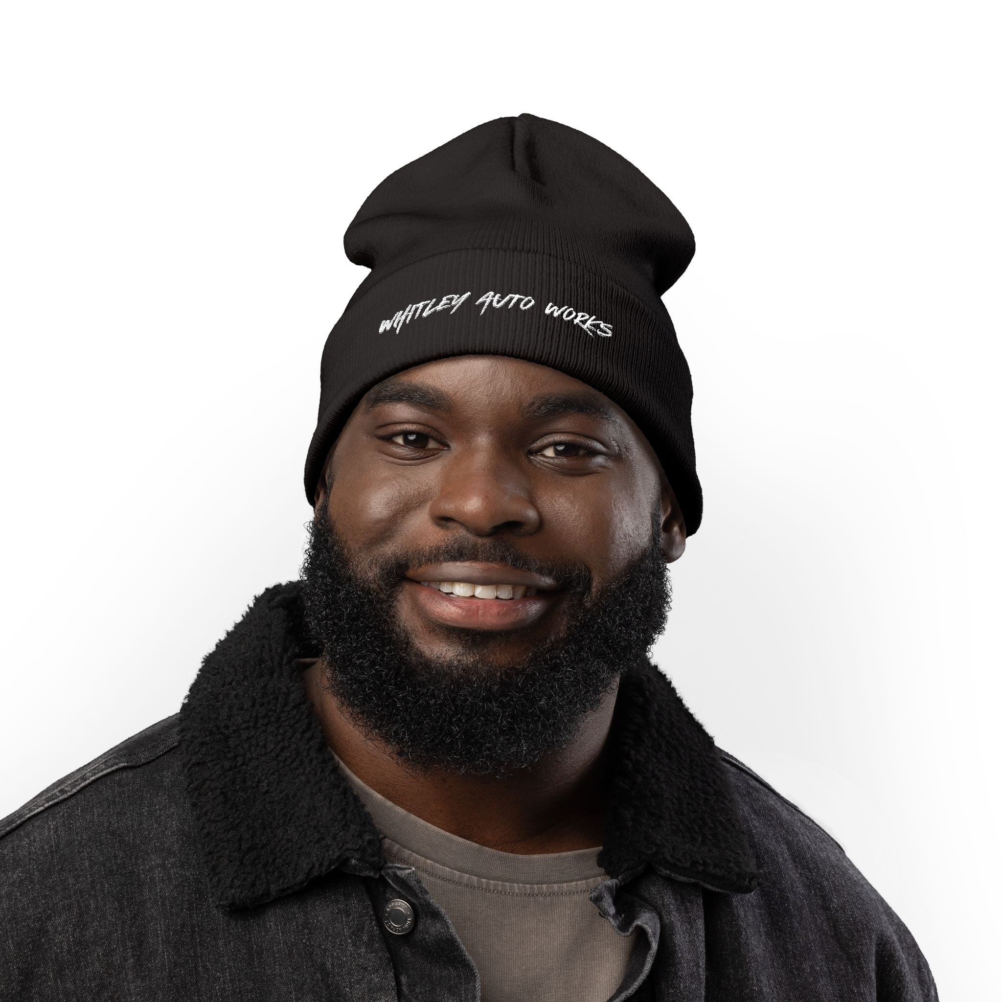 WAW LOGO Embroidered Knit Beanie — 'Whatever Auto Works' Script Winter Hat
