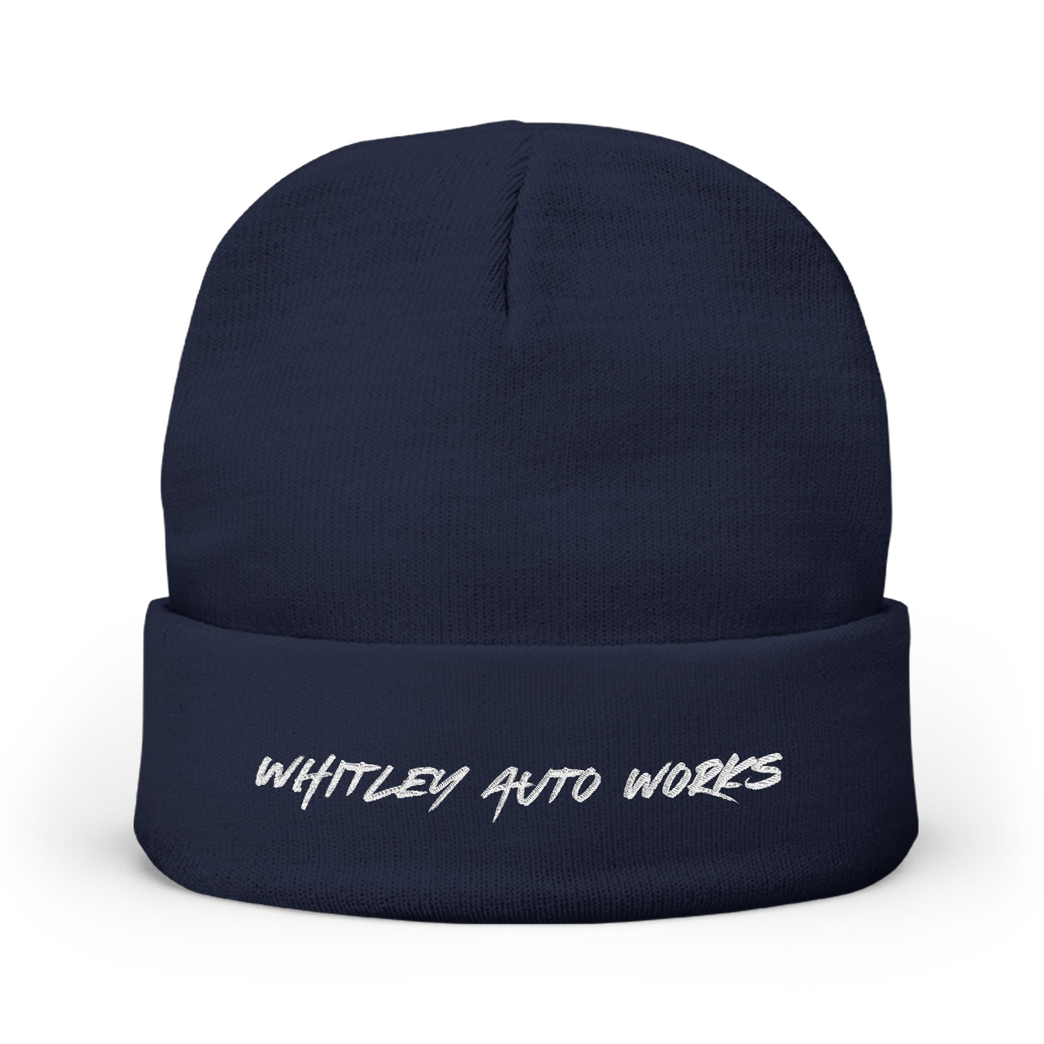 WAW LOGO Embroidered Knit Beanie — 'Whatever Auto Works' Script Winter Hat