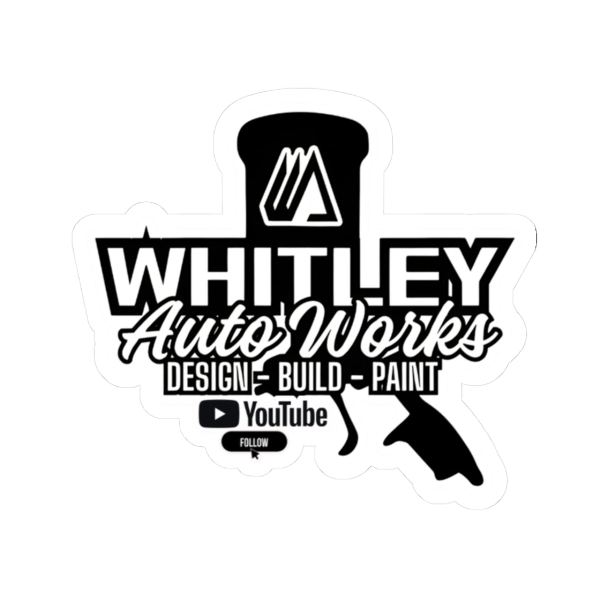 Whitley Auto Works PAINT GUN LOGO Sticker — Design • Build • Paint YouTube Logo
