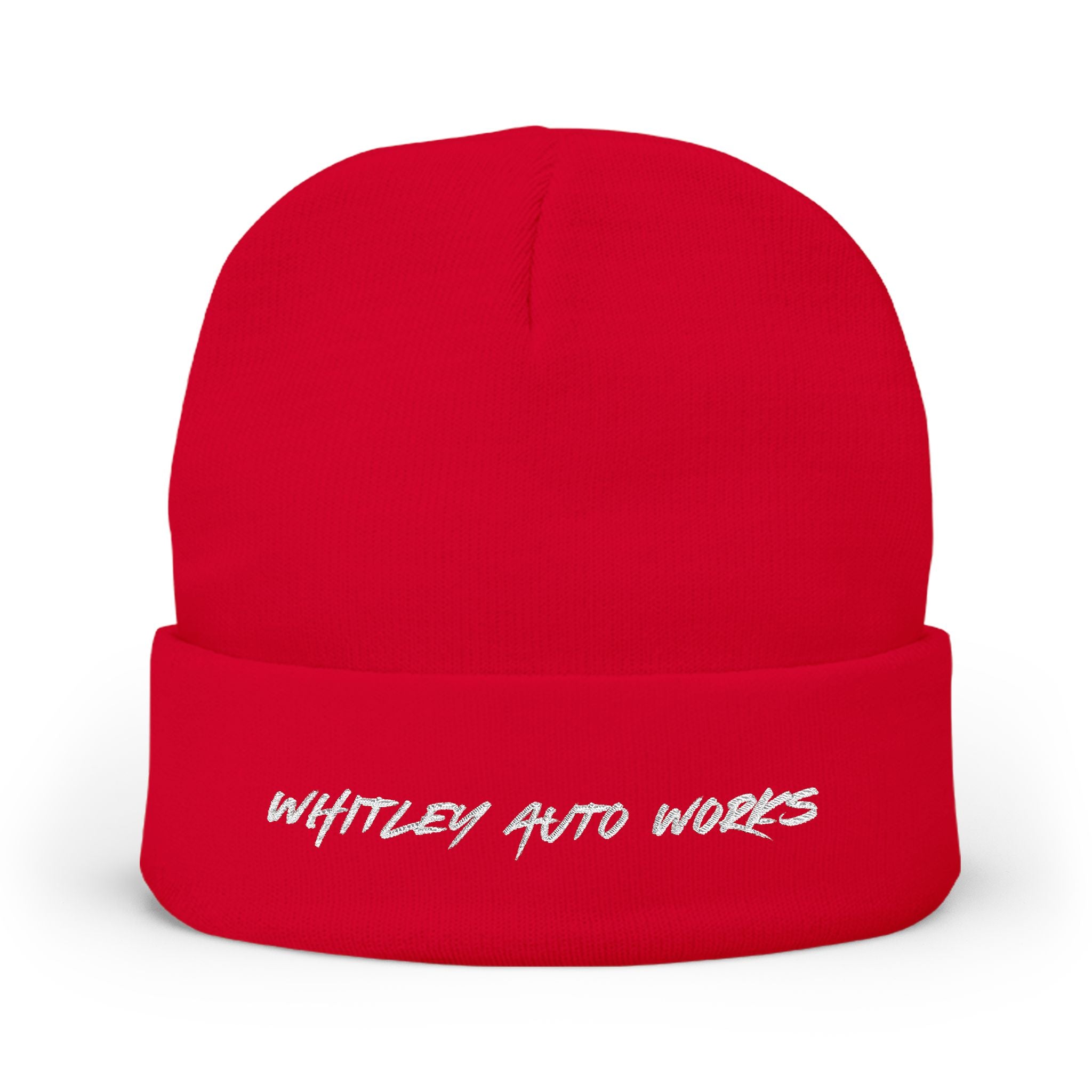 WAW LOGO Embroidered Knit Beanie — 'Whatever Auto Works' Script Winter Hat