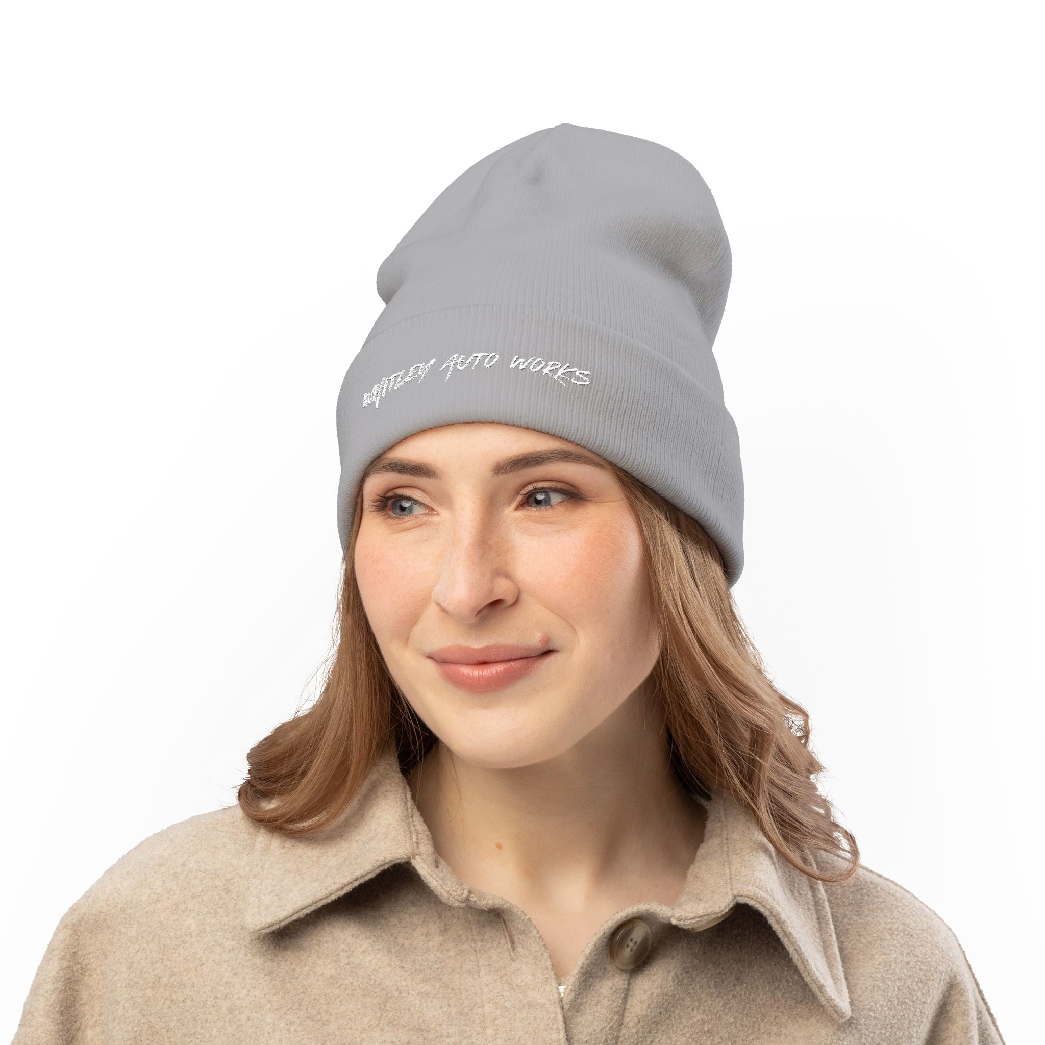 WAW LOGO Embroidered Knit Beanie — 'Whatever Auto Works' Script Winter Hat