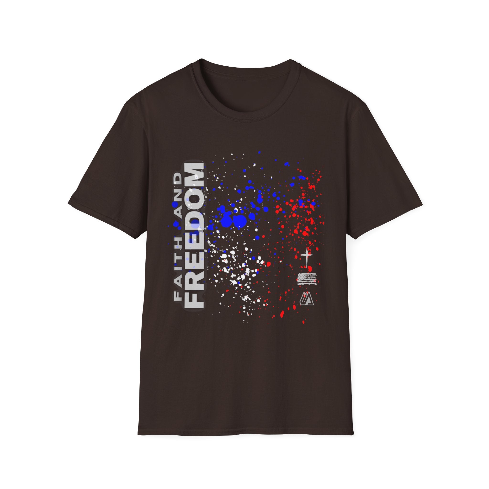 Faith and Freedom Splash T-Shirt — Patriotic Red & Blue Paint Splatter Tee