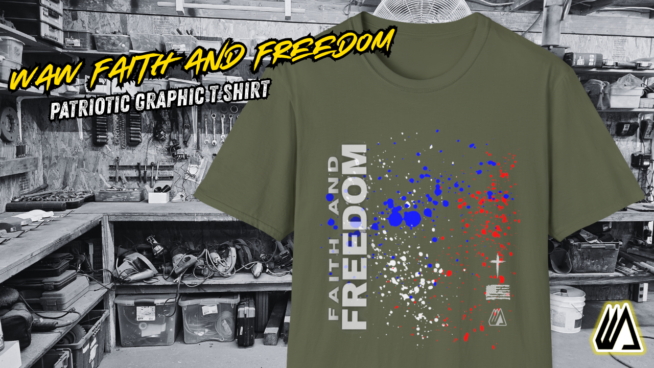 Faith and Freedom Splash T-Shirt — Patriotic Red & Blue Paint Splatter Tee