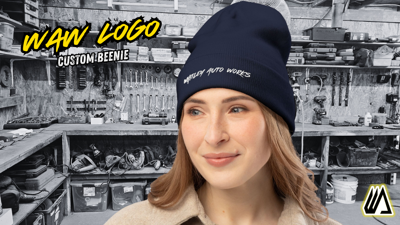 WAW LOGO Embroidered Knit Beanie — 'Whatever Auto Works' Script Winter Hat