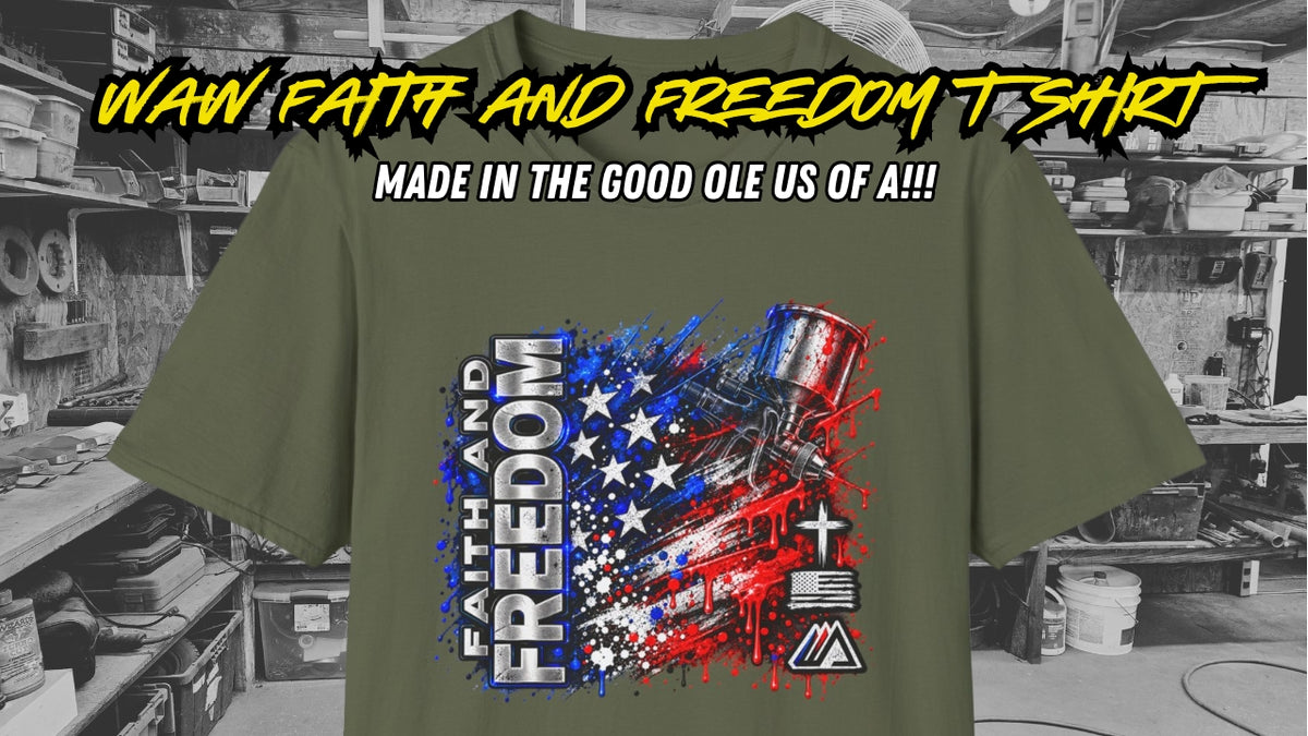 Faith and Freedom Splash T-Shirt — Patriotic Red & Blue Paint Splatter Tee