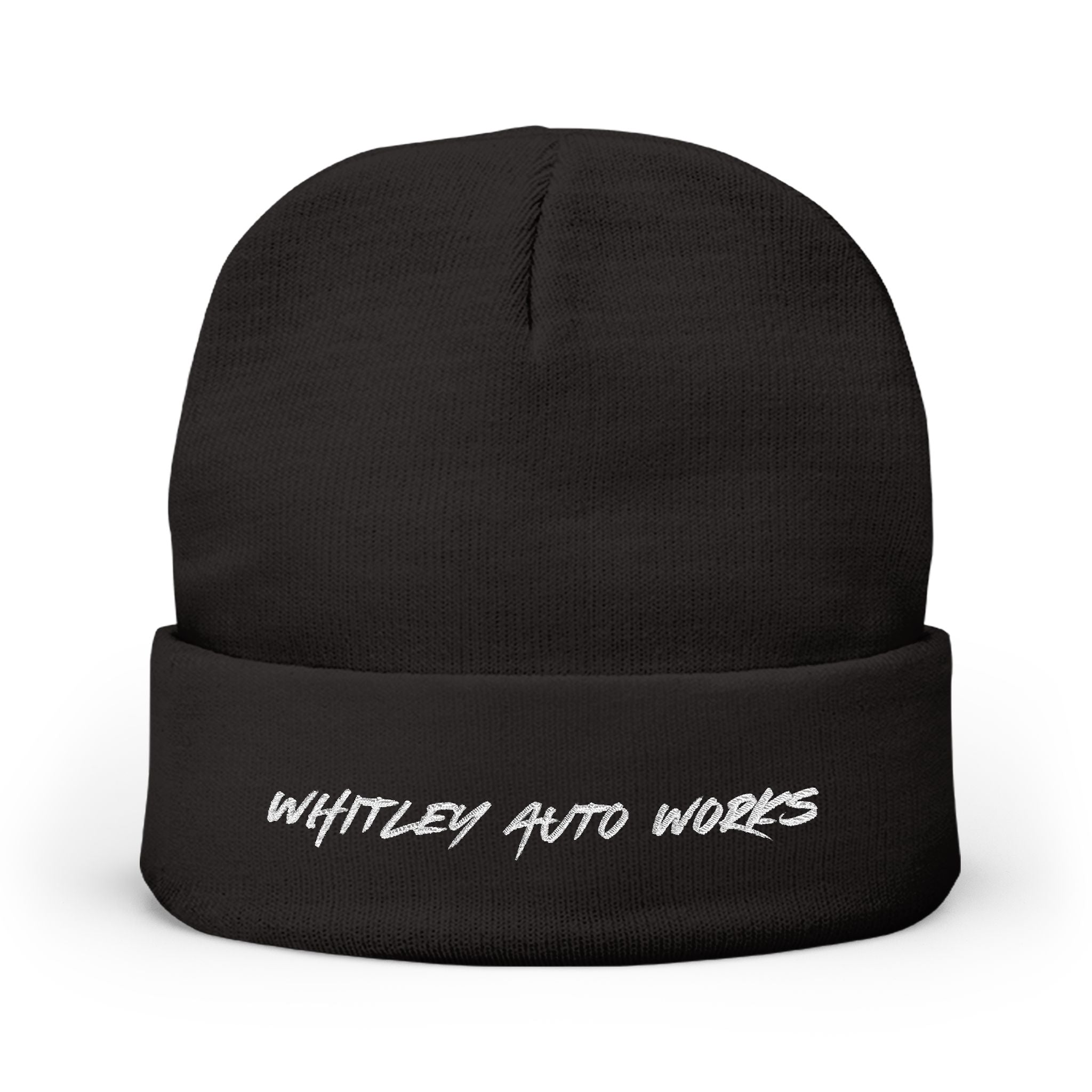 WAW LOGO Embroidered Knit Beanie — 'Whatever Auto Works' Script Winter Hat