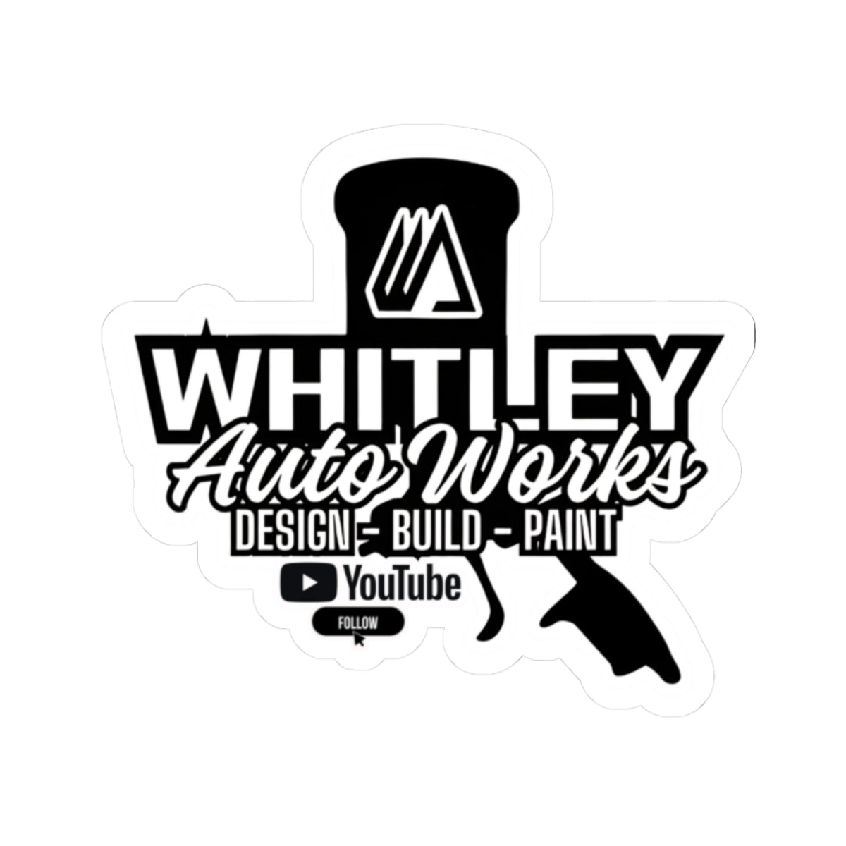 Whitley Auto Works PAINT GUN LOGO Sticker — Design • Build • Paint YouTube Logo