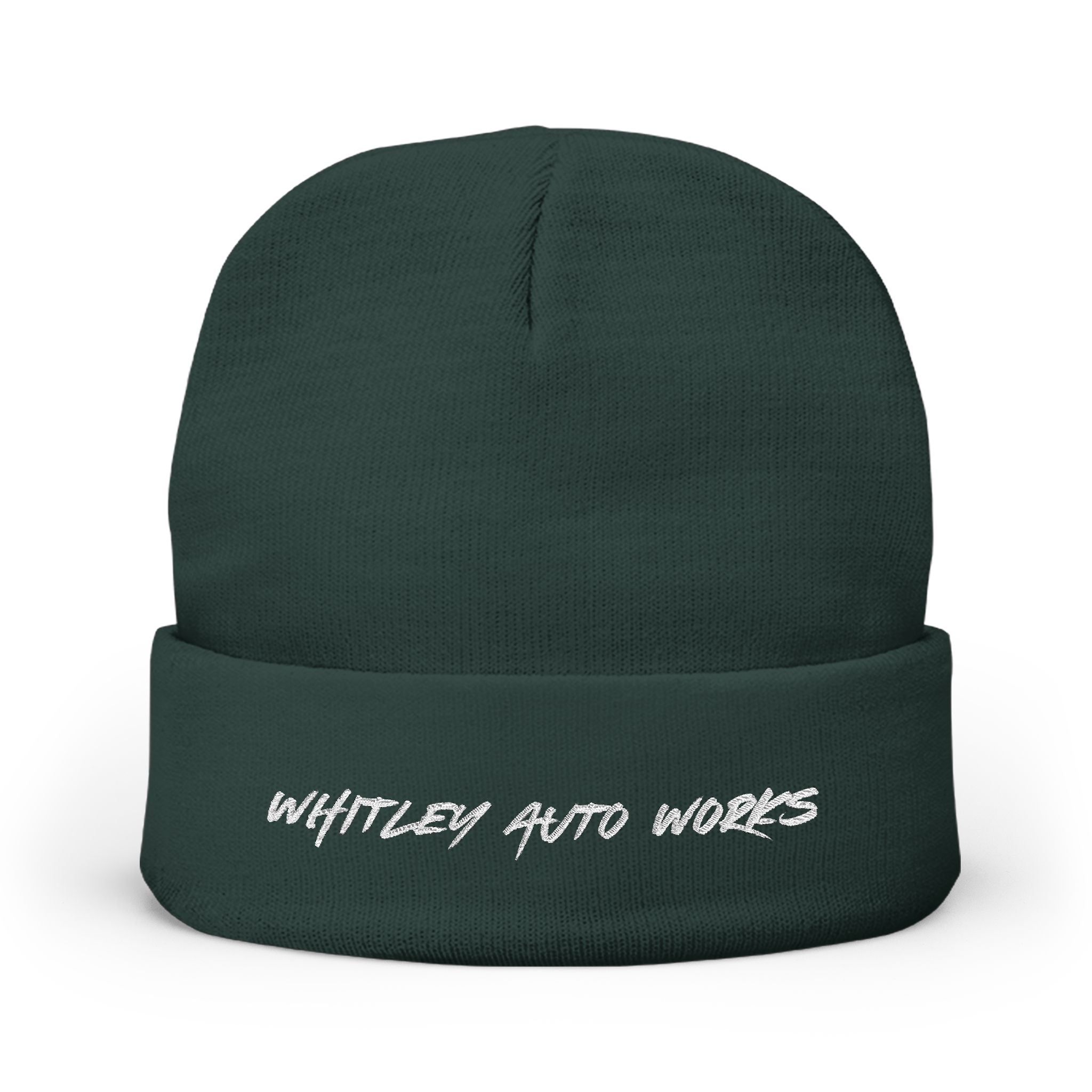 WAW LOGO Embroidered Knit Beanie — 'Whatever Auto Works' Script Winter Hat