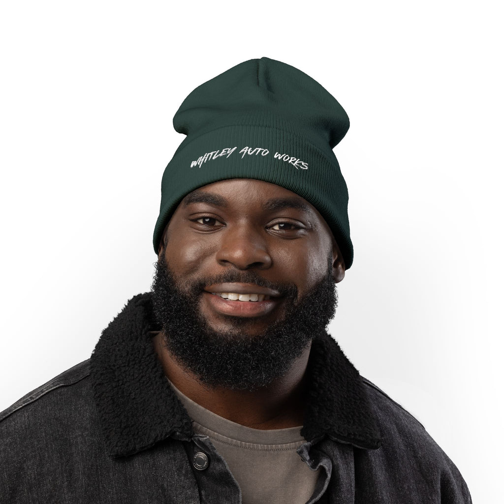 WAW LOGO Embroidered Knit Beanie — 'Whatever Auto Works' Script Winter Hat