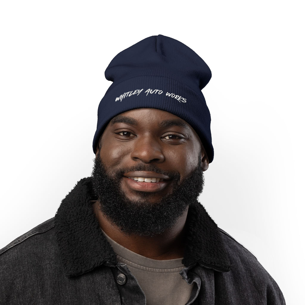 WAW LOGO Embroidered Knit Beanie — 'Whatever Auto Works' Script Winter Hat