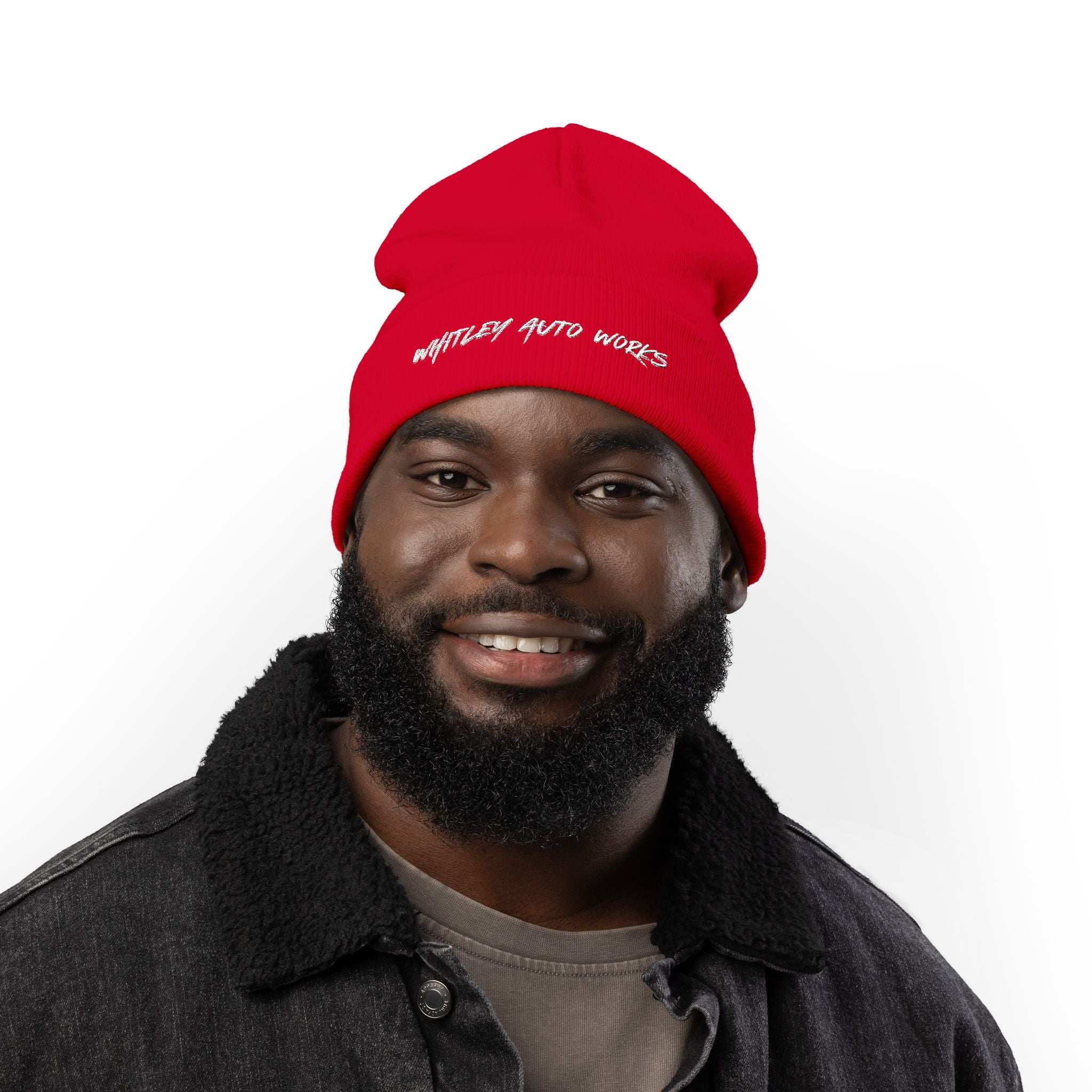 WAW LOGO Embroidered Knit Beanie — 'Whatever Auto Works' Script Winter Hat